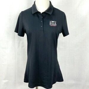 Under Armour Black Golf Polo Fitted Shirt PGA Event Women's Sz Med UA Baltusrol